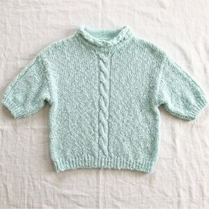 Vintage Sweater Margules 80’s Bubble Knit Textured Blue Green Rolled Neck Short